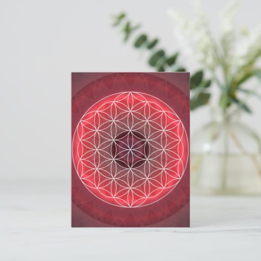 1 Chakra Blume des Lebens rot Postkarte (Stehend Vorderseite)