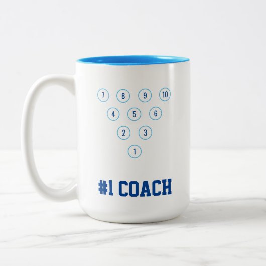 "#1 Coach" 10-Button Bowling Button Rack Layout Sk Zweifarbige Tasse (Links)