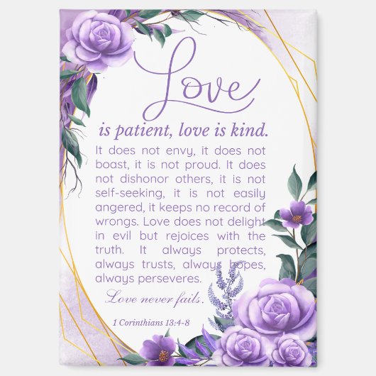 1 Cor 13:4-8 Liebe ist Patientenlavender Floral Magnet (Vorderseite)