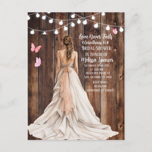 1 Corinthians 13:8 Bridal Shower Invitation Postkarte (Vorderseite)
