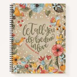 1 Corinthians 16:14 Boho Floral Birds Notebook Notizblock