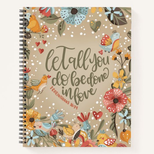 1 Corinthians 16:14 Boho Floral Birds Notebook Notizblock (Vorderseite)