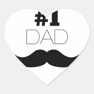 #1 Dad Black Mustache - Number One Herz-Aufkleber