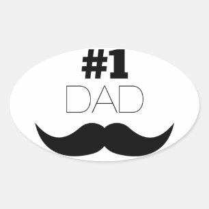 #1 Dad Black Mustache - Number One Ovaler Aufkleber