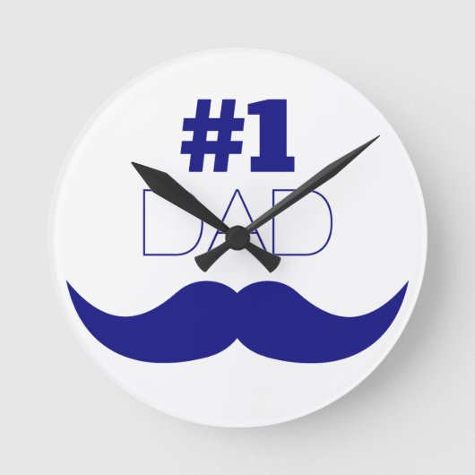 #1 Dad Blue Mustache - Number One Runde Wanduhr (Vorderseite)