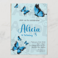 1 DIGITAL JPEG Blue Butterfly Geburtstag Einladung
