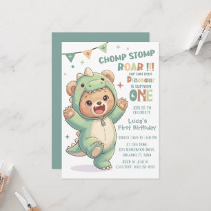 1. Dino Geburtstagsfeier Süßer Teddybär-Dinosaur Einladung