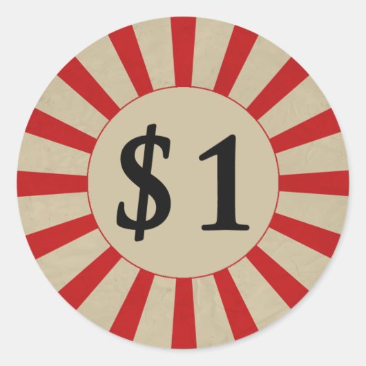 1 Dollar (Dollar) Tag mit dem "Round Glossy Price" Runder Aufkleber (Vorderseite)