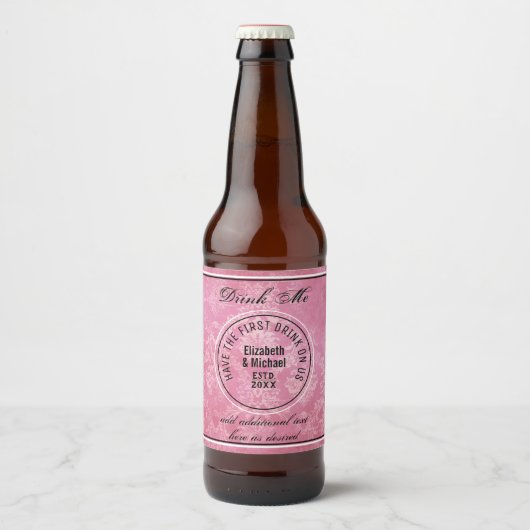 1. Drink auf uns - DRINK ME PINK Gastgeschenk Hoch Bierflaschenetikett (Vorderseite)