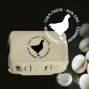 1" EGG-KARTON-BRIEFMARKE mit Henne FRESH (NICHT GV Gummistempel