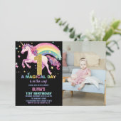 1. Einhorn Geburtstag Einladungen Schwarzes Bild (Stehend Vorderseite)