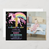 1. Einhorn Geburtstag Einladungen Schwarzes Bild (Vorne/Hinten)