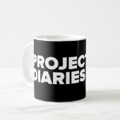 1. Entwurf der Projekt-Tagebuch-(schwarzer Text) Kaffeetasse (Vorderseite Links)