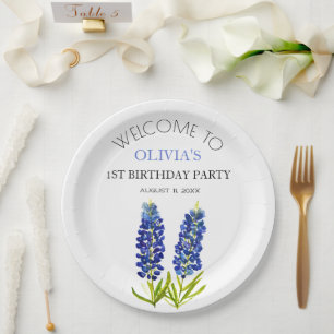 1. Erster Geburtstagsparty Bluebonnets Baby Mädche Pappteller
