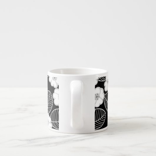 1 Espresso Tasse Damask Floral Grau Schwarz-weiß (Rückseite)