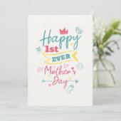 1. Ever Mothers Day Pink Blue Typografy Feiertagskarte (Stehend Vorderseite)