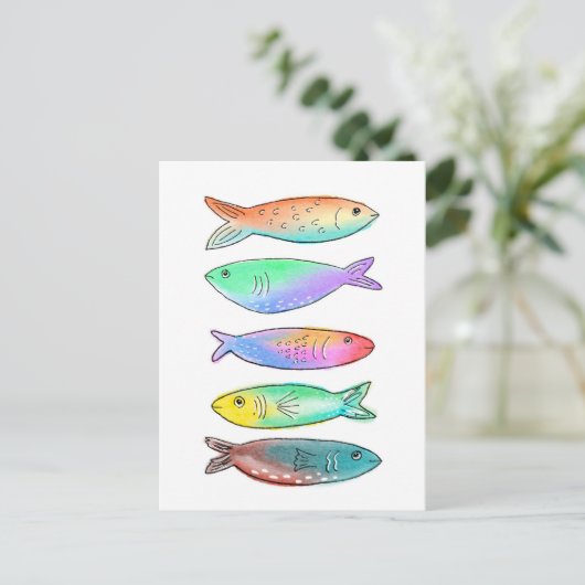 1 Fisch 2 Fische Postkarte (Stehend Vorderseite)