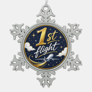 1. Flug Flugzeug Schneeflocken Zinn-Ornament