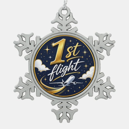 1. Flug Flugzeug Schneeflocken Zinn-Ornament (Vorderseite)