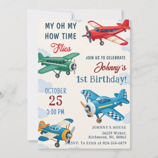 1. Flugzeug zum Geburtstag Einladung (Vorderseite)