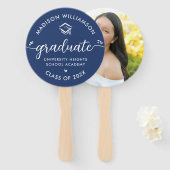 1 Foto Abschluss Blue Modern Script Hearts Cap Fächer (Vorne und Hinten)