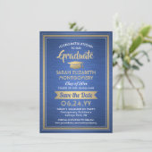 1 Foto Abschluss Brushed Royal Blue and Gold Save The Date (Stehend Vorderseite)