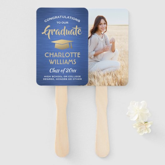 1 Foto Abschluss Elegant Brushed Blue Gold White Fächer (Vorne und Hinten)