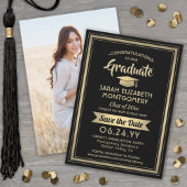 1 Foto Abschluss Elegante Moderne Schwarz und Gold Save The Date