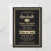 1 Foto Abschluss Elegante Moderne Schwarz und Gold Save The Date (Vorderseite)
