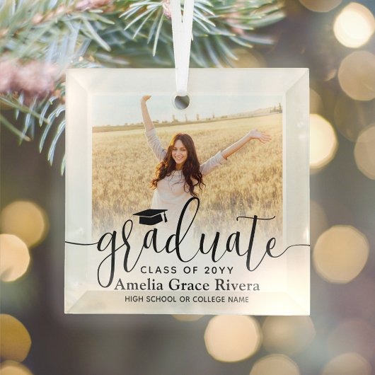 1 Foto Abschluss Elegantes Schwarzes Skript-Jahr Ornament Aus Glas