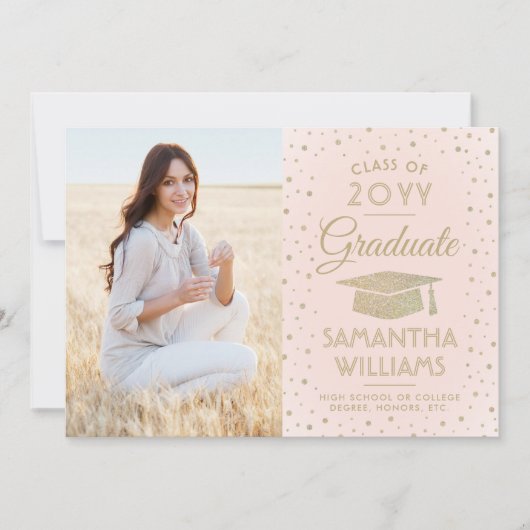 1 Foto Abschluss Moderner Rosa Glitzer Einladung (Vorderseite)