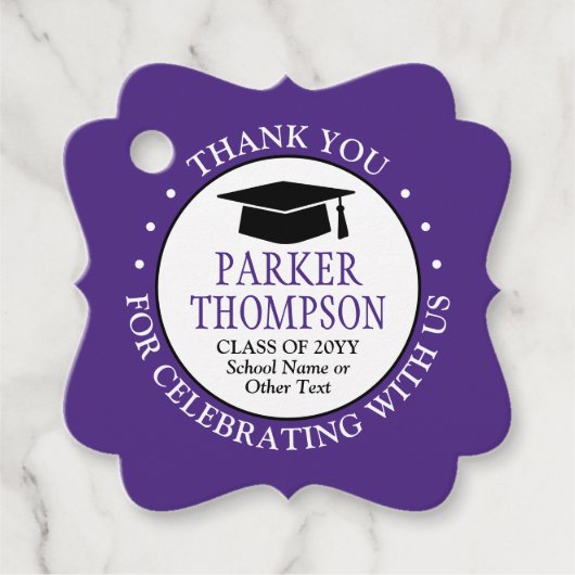 1 Foto Abschluss Vielen Dank, Lila und weiß Extrav Geschenkanhänger (Vorderseite)