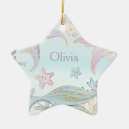 1 Foto Aquarell Glitzer Meerjungfrau Schwanz Meer Keramik Ornament