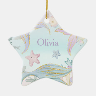 1 Foto Aquarell Glitzer Meerjungfrau Schwanz Meer Keramik Ornament