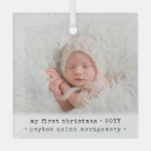1 Foto Baby's 1. Weihnachten Moderner Minimal Plat Ornament Aus Glas (Vorderseite)