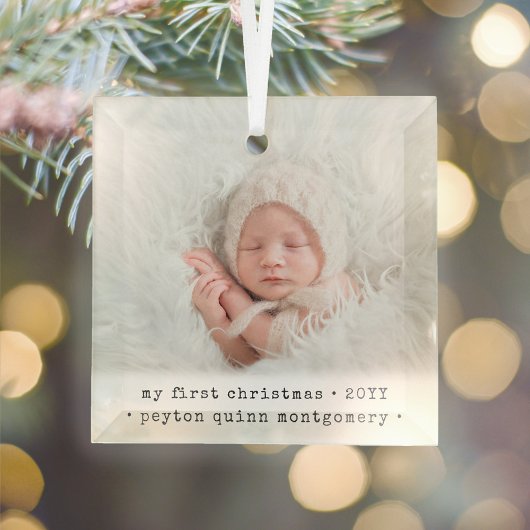 1 Foto Baby's 1. Weihnachten Moderner Minimal Plat Ornament Aus Glas