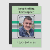 1 Foto behalte grün lächelnde Magnetkarte Magneteinladung (Vorne/Hinten)