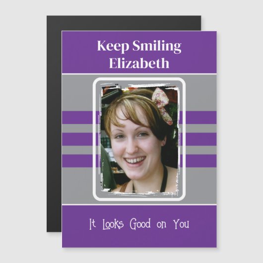 1 Foto behalte lächelnd lila Magnetkarte Magneteinladung (Vorne/Hinten)