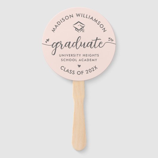 1 Foto Blush Pink Abschluss Script Hearts Cap Fächer (Vorderseite)