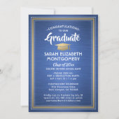 1 Foto Brushed Royal Blue and Gold Abschluss Einladung (Vorderseite)