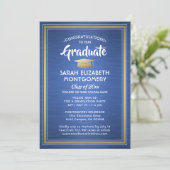 1 Foto Brushed Royal Blue and Gold Abschluss Einladung (Stehend Vorderseite)