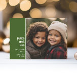 1 Foto Collage Minimal Weihnachtsgrün Liebe Feiertagskarte<br><div class="desc">Ein schlichter,  minimalistischer Holiday mit 1 quadratischem Foto und moderner Kalligraphie. Crop deine Fotos in Quadrate,  bevor du sie hochlädst.</div>