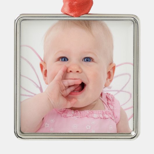 1. Foto des Babys Weihnachts Silbernes Ornament (Vorne)