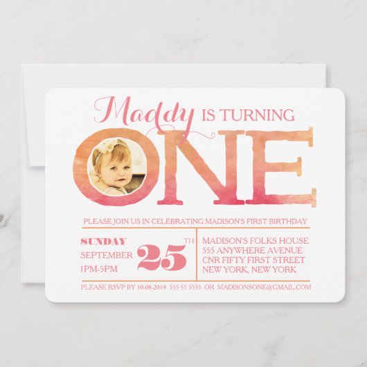 1. Foto-Einladung Geburtstag Ombre Einladung (Vorderseite)