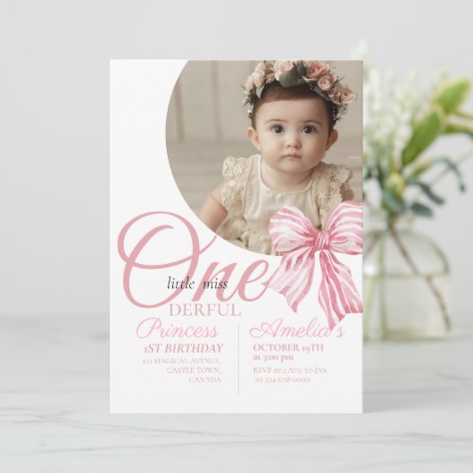1. Foto Elegante Bow Birthday Girly Party Einladung (Stehend Vorderseite)