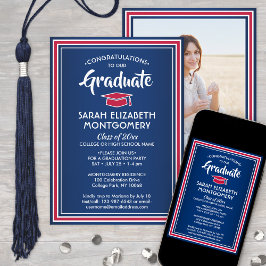 1 Foto Elegante Glückwunsch Red White Blue Abschlu Einladung