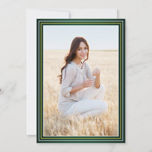 1 Foto Eleganter, grün-gelber weißer Abschluss Einladung (Rückseite)