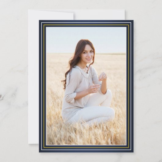 1 Foto Eleganter Navy Blue Gold Yellow Abschluss Einladung (Rückseite)