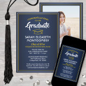 1 Foto Eleganter Navy Blue Gold Yellow Abschluss Einladung