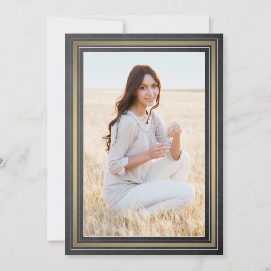 1 Foto Elegantes Black Chalkboard & Gold Abschluss Einladung (Rückseite)